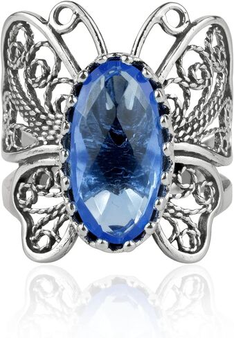 Sterling Silver Filigree Art Butterfly Women Cocktail Ring with Gemstones in Kuwait