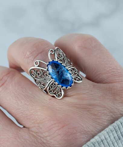 Sterling Silver Filigree Art Butterfly Women Cocktail Ring with Gemstones in Kuwait