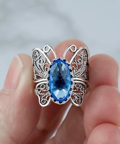 Sterling Silver Filigree Art Butterfly Women Cocktail Ring with Gemstones in Kuwait
