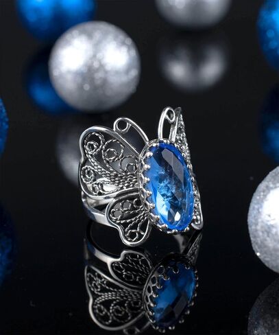 Sterling Silver Filigree Art Butterfly Women Cocktail Ring with Gemstones in Kuwait