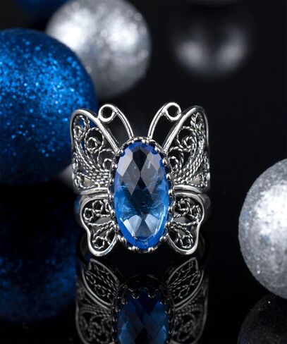 Sterling Silver Filigree Art Butterfly Women Cocktail Ring with Gemstones in Kuwait