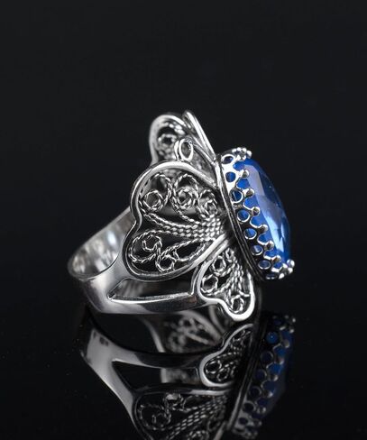Sterling Silver Filigree Art Butterfly Women Cocktail Ring with Gemstones in Kuwait