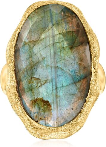 Ross-Simons Oval Labradorite Textured and Polished Ring in 18kt Gold Over Sterling in Saudi Arabia