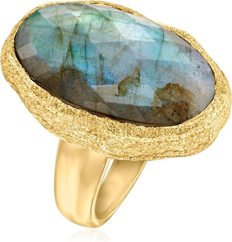 Ross-Simons Oval Labradorite Textured and Polished Ring in 18kt Gold Over Sterling in Saudi Arabia
