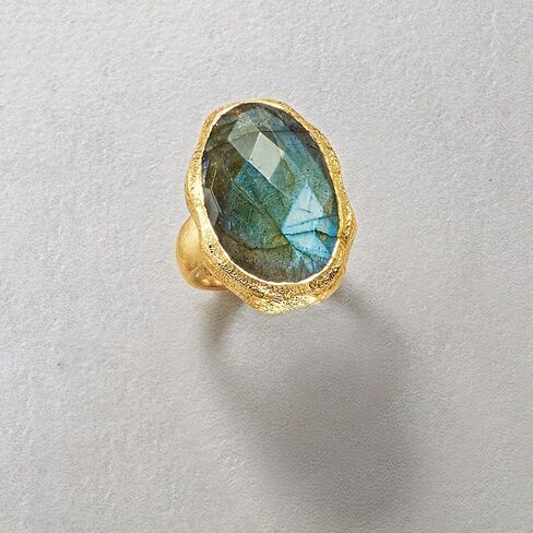 Ross-Simons Oval Labradorite Textured and Polished Ring in 18kt Gold Over Sterling in Saudi Arabia
