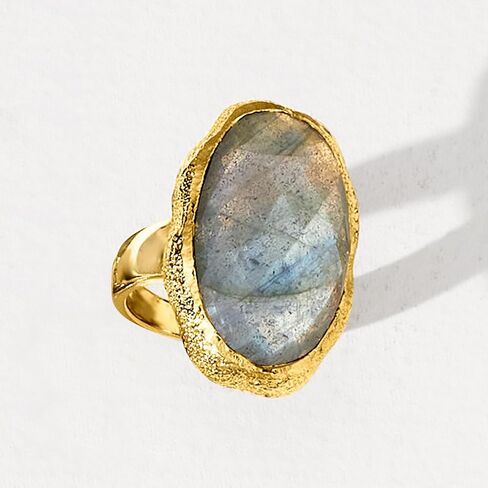 Ross-Simons Oval Labradorite Textured and Polished Ring in 18kt Gold Over Sterling in Saudi Arabia