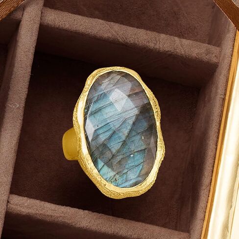 Ross-Simons Oval Labradorite Textured and Polished Ring in 18kt Gold Over Sterling in Saudi Arabia