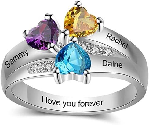 هدايا عيد الأم يوم الأم لخاتم الابنة الأم مع 3 محاكاة من أحجار المواليد والأسماء 18K الذهب الأبيض مملوءة 925 رنين الفضة الاسترليني خواتم عائلة مخصصة لخواتم جدة الأم امرأة عيد ميلاد عيد ميلاد عيد الأم هدية in Kuwait