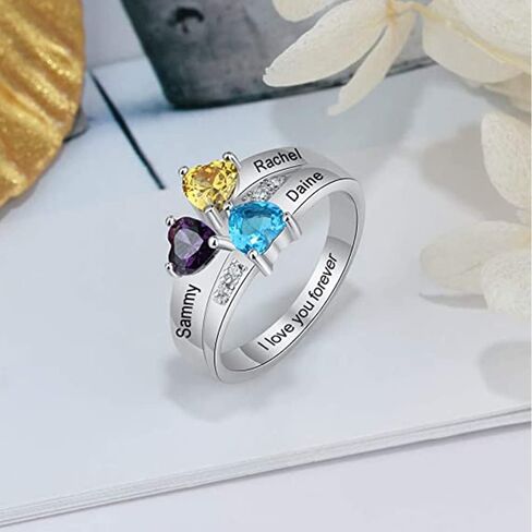 هدايا عيد الأم يوم الأم لخاتم الابنة الأم مع 3 محاكاة من أحجار المواليد والأسماء 18K الذهب الأبيض مملوءة 925 رنين الفضة الاسترليني خواتم عائلة مخصصة لخواتم جدة الأم امرأة عيد ميلاد عيد ميلاد عيد الأم هدية in Kuwait