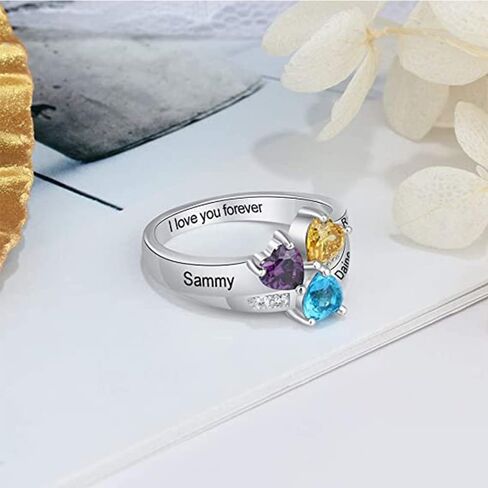 هدايا عيد الأم يوم الأم لخاتم الابنة الأم مع 3 محاكاة من أحجار المواليد والأسماء 18K الذهب الأبيض مملوءة 925 رنين الفضة الاسترليني خواتم عائلة مخصصة لخواتم جدة الأم امرأة عيد ميلاد عيد ميلاد عيد الأم هدية in Kuwait