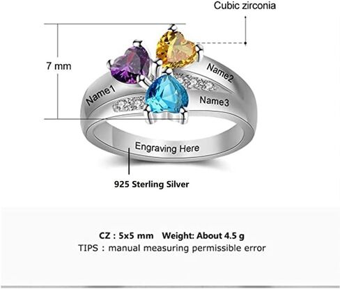 هدايا عيد الأم يوم الأم لخاتم الابنة الأم مع 3 محاكاة من أحجار المواليد والأسماء 18K الذهب الأبيض مملوءة 925 رنين الفضة الاسترليني خواتم عائلة مخصصة لخواتم جدة الأم امرأة عيد ميلاد عيد ميلاد عيد الأم هدية in Kuwait