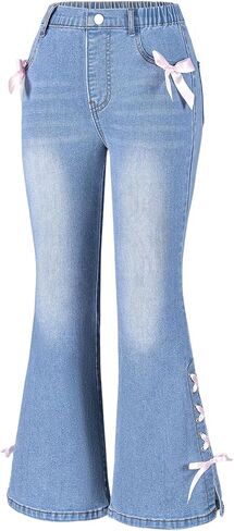 Floerns Girl's Bell Bottom Flare Jeans Cute Lace Up Bow Side Y2k Denim Pants in Kuwait