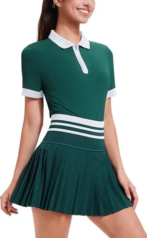 Tennis Skirt Sets for Women Zipper Color Block High Waisted Golf Polo Two Piece Skirt Set Women 2 Piece Outfits in Kuwait