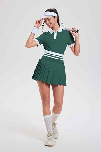 Tennis Skirt Sets for Women Zipper Color Block High Waisted Golf Polo Two Piece Skirt Set Women 2 Piece Outfits in Kuwait