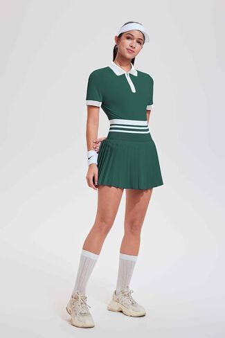 Tennis Skirt Sets for Women Zipper Color Block High Waisted Golf Polo Two Piece Skirt Set Women 2 Piece Outfits in Kuwait