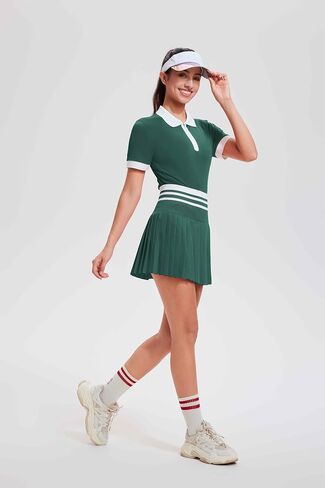 Tennis Skirt Sets for Women Zipper Color Block High Waisted Golf Polo Two Piece Skirt Set Women 2 Piece Outfits in Kuwait