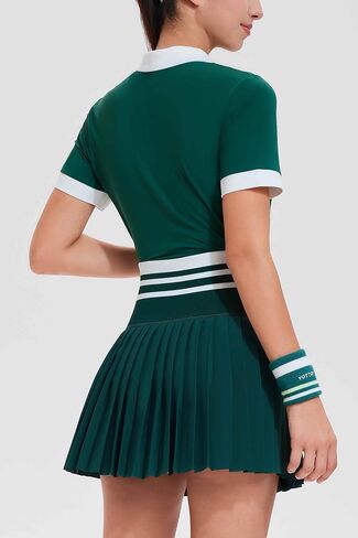 Tennis Skirt Sets for Women Zipper Color Block High Waisted Golf Polo Two Piece Skirt Set Women 2 Piece Outfits in Kuwait