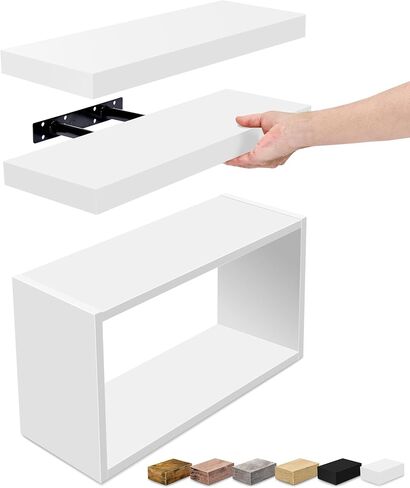 Sorbus Floating Shelves for Wall Set of 3 - Bathroom Shelves for Wall Storage, Over Toilet, Bedroom, Farmhouse, Decor - 2 Floating Shelves with Invisible Brackets & 1 Rectangular Box in Saudi Arabia