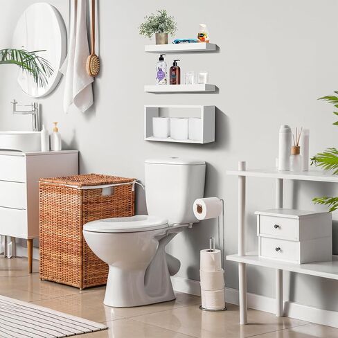 Sorbus Floating Shelves for Wall Set of 3 - Bathroom Shelves for Wall Storage, Over Toilet, Bedroom, Farmhouse, Decor - 2 Floating Shelves with Invisible Brackets & 1 Rectangular Box in Saudi Arabia