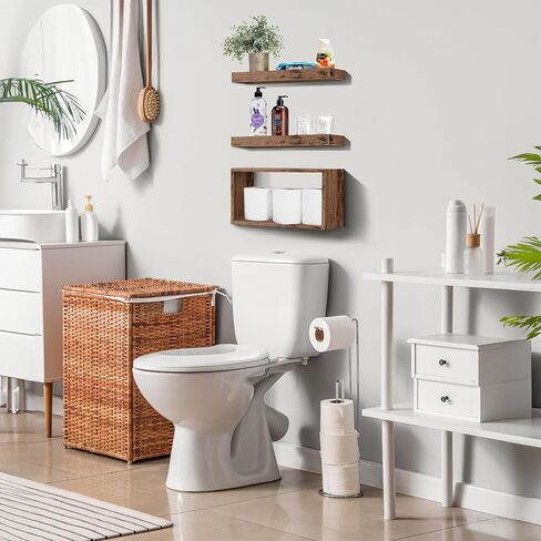 Sorbus Floating Shelves for Wall Set of 3 - Bathroom Shelves for Wall Storage, Over Toilet, Bedroom, Farmhouse, Decor - 2 Floating Shelves with Invisible Brackets & 1 Rectangular Box in Saudi Arabia