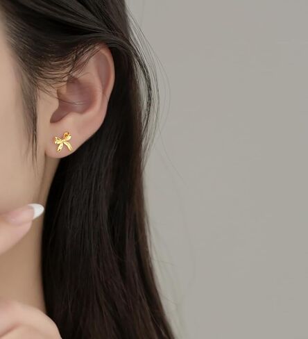 Reffeer Solid 925 Sterling Silver Bow Stud أقراط للنساء المراهقات الصغيرة شريط STUL STUR in Kuwait