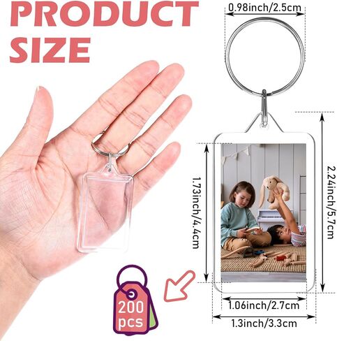 200 Pcs Clear Acrylic Photo Keychain, Transparent Picture Keychain, Blank Photo Insert Keyring, DIY Picture Frame Keyring with Split Ring for Party Gift in Saudi Arabia
