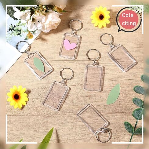 200 Pcs Clear Acrylic Photo Keychain, Transparent Picture Keychain, Blank Photo Insert Keyring, DIY Picture Frame Keyring with Split Ring for Party Gift in Saudi Arabia