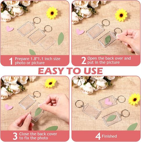 200 Pcs Clear Acrylic Photo Keychain, Transparent Picture Keychain, Blank Photo Insert Keyring, DIY Picture Frame Keyring with Split Ring for Party Gift in Saudi Arabia