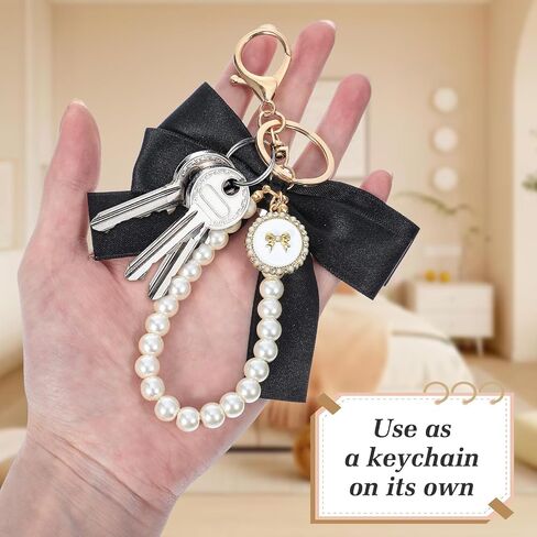 2 Pcs Black Bow Keychain Wonderful Pearl Bow Keychain Cute Flower Bowknot & Pearl Keyring Charms Bows Bag Purse Charm Wristlet Ribbon Keychains for Purse Handbags Backpack in Saudi Arabia