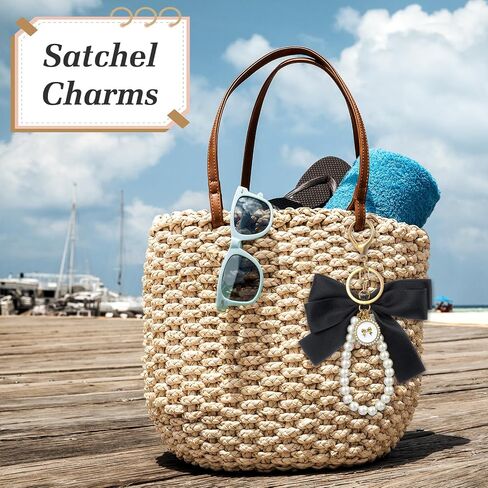 2 Pcs Black Bow Keychain Wonderful Pearl Bow Keychain Cute Flower Bowknot & Pearl Keyring Charms Bows Bag Purse Charm Wristlet Ribbon Keychains for Purse Handbags Backpack in Saudi Arabia