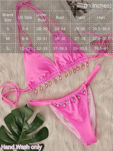 Women's Crystal Double Straps Bikini Set, Sexy Brazilian Halter 2 Piece Swimsuit for Beach Vacation in Saudi Arabia