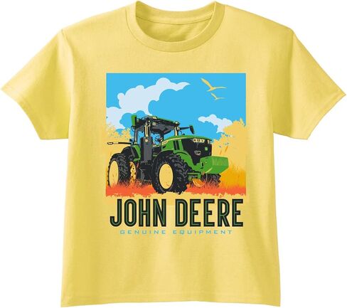 John Deere Boys Kids Youth Bright Tractor Scene Short Sleeve Tee T-Shirt - Yellow in Saudi Arabia