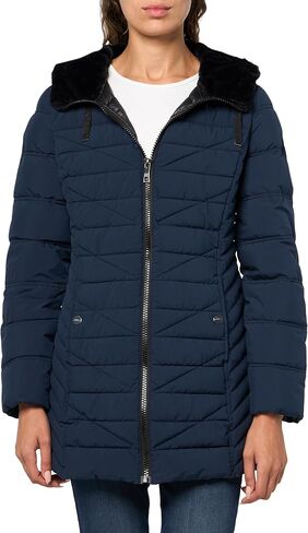 Nautica Women's 3/4 Stretch Puffer Jacket with Fur Hood and Half Back in Saudi Arabia