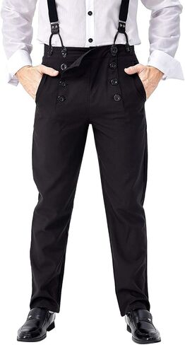 Men Medieval Steampunk Pants Adult Victorian Classic Trousers Halloween Vintage Cosplay Costume (US, Alpha, XX-Large, Regular, Regular, Khaki) in Kuwait