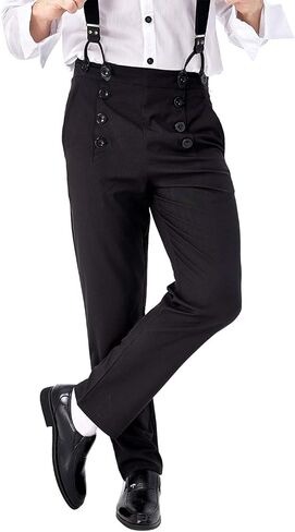 Men Medieval Steampunk Pants Adult Victorian Classic Trousers Halloween Vintage Cosplay Costume (US, Alpha, XX-Large, Regular, Regular, Khaki) in Kuwait