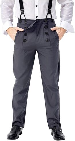 Men Medieval Steampunk Pants Adult Victorian Classic Trousers Halloween Vintage Cosplay Costume (US, Alpha, XX-Large, Regular, Regular, Khaki) in Kuwait