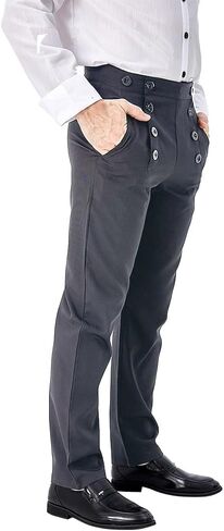 Men Medieval Steampunk Pants Adult Victorian Classic Trousers Halloween Vintage Cosplay Costume (US, Alpha, XX-Large, Regular, Regular, Khaki) in Kuwait