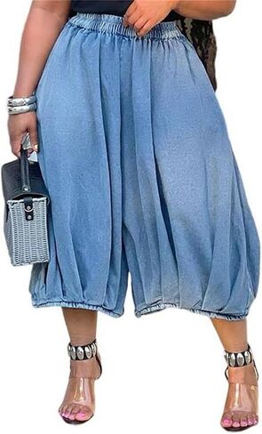 LKOUS Women's Causal Wide Leg Jeans,High Waisted Baggy Cropped Denim Pant with Pockets in Saudi Arabia