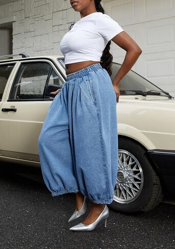 LKOUS Women's Causal Wide Leg Jeans,High Waisted Baggy Cropped Denim Pant with Pockets in Saudi Arabia
