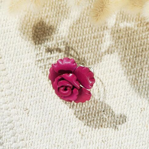 AeraVida Red Petals Genuine Leather Blooming Rose Free Size Ring | Floral Statement Adjustable Ring for Women | Statement Handmade Ring in Kuwait