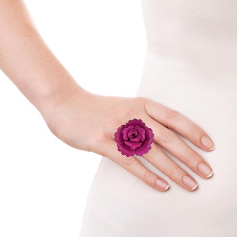 AeraVida Red Petals Genuine Leather Blooming Rose Free Size Ring | Floral Statement Adjustable Ring for Women | Statement Handmade Ring in Kuwait