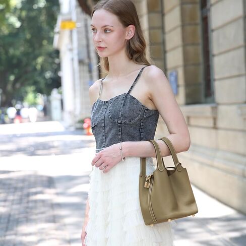 أكياس دلو جلدية مصممة للنساء: حافظات حقيقية من الجلد الأصلي - حقائب اليد الفاخرة ذات المقبض العلوي للسفر in Kuwait