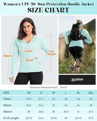 33,000ft Women's UPF 50+ Sun Protection Jacket Lightweight Hoodie Zip Long Sleeve Athletic Shirt for Hiking Running in Kuwait