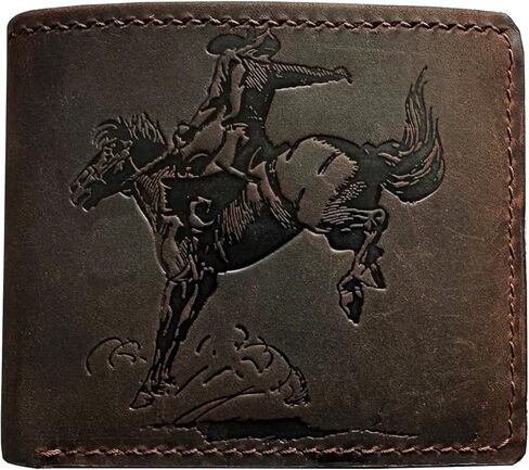 محفظة مصنوعة يدويًا من الجلد الأصلي ، محفظة ثنائية الأزرق ، هدية كلاسيكية لأبي - رعاة البقر in Kuwait