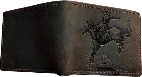 محفظة مصنوعة يدويًا من الجلد الأصلي ، محفظة ثنائية الأزرق ، هدية كلاسيكية لأبي - رعاة البقر in Kuwait