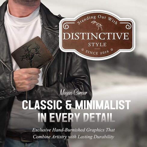 محفظة مصنوعة يدويًا من الجلد الأصلي ، محفظة ثنائية الأزرق ، هدية كلاسيكية لأبي - رعاة البقر in Kuwait