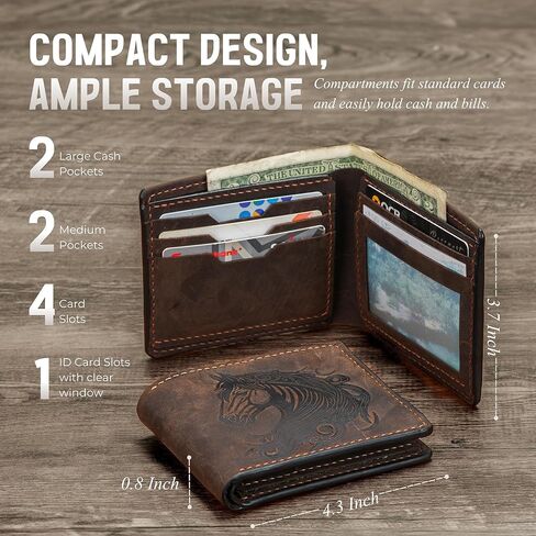 محفظة مصنوعة يدويًا من الجلد الأصلي ، محفظة ثنائية الأزرق ، هدية كلاسيكية لأبي - رعاة البقر in Kuwait