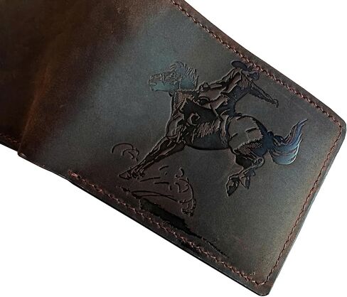 محفظة مصنوعة يدويًا من الجلد الأصلي ، محفظة ثنائية الأزرق ، هدية كلاسيكية لأبي - رعاة البقر in Kuwait