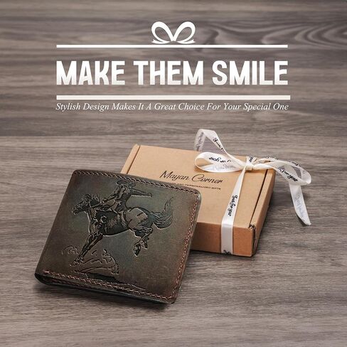 محفظة مصنوعة يدويًا من الجلد الأصلي ، محفظة ثنائية الأزرق ، هدية كلاسيكية لأبي - رعاة البقر in Kuwait