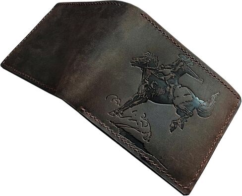 محفظة مصنوعة يدويًا من الجلد الأصلي ، محفظة ثنائية الأزرق ، هدية كلاسيكية لأبي - رعاة البقر in Kuwait